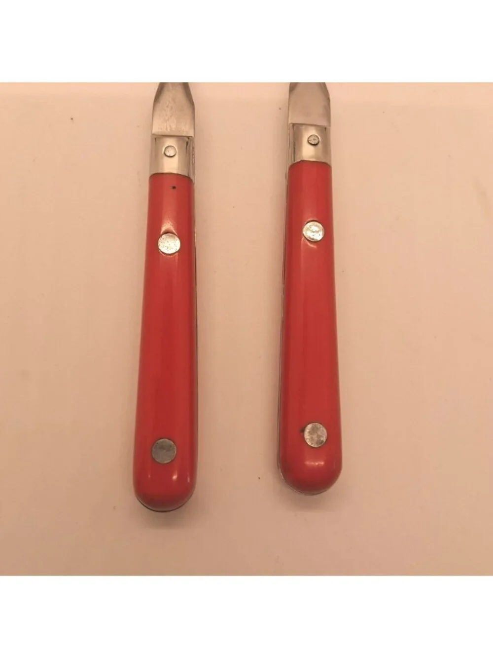 Vintage Stainless Steel 2 Table Spoons With Red Handles Made In Korea